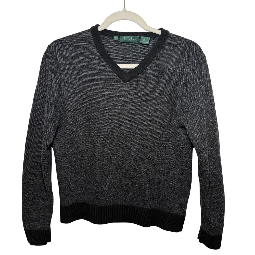 Bobby Jones Merino Wool Sweater M Charcoal Gray V-Neck Preppy Timeless Pullover